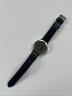 Black and Silver Stainless Steel Classic Analog Watch with Imitation Leather